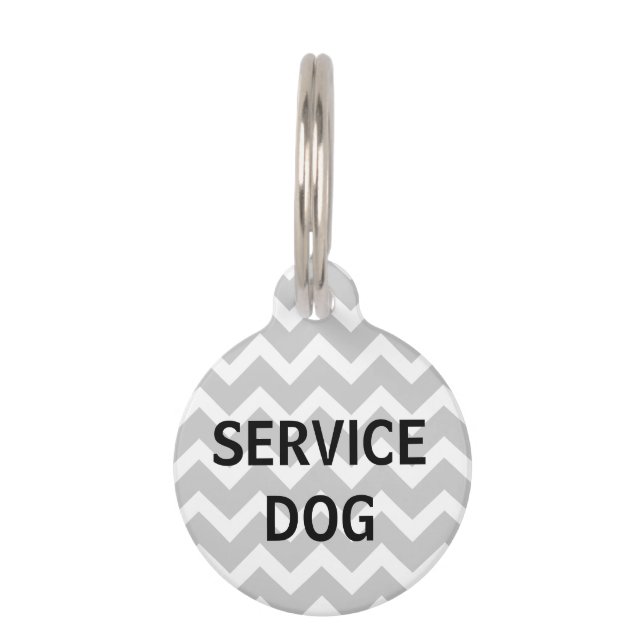 Gray Chevron Print Service Dog Pet Tag (Front)