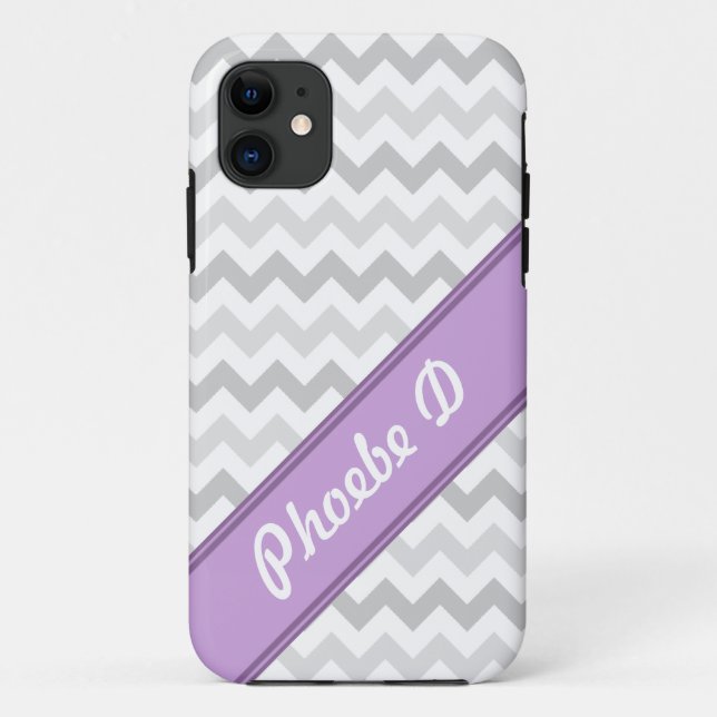 Gray Chevron Purple personalized iPhone 5 Case (Back)