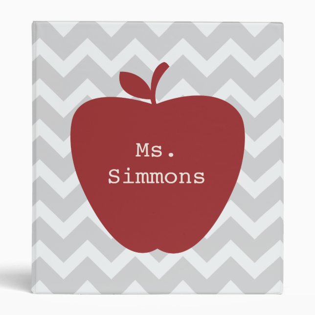 Gray Chevron & Red Apple Teacher Binder (Front)