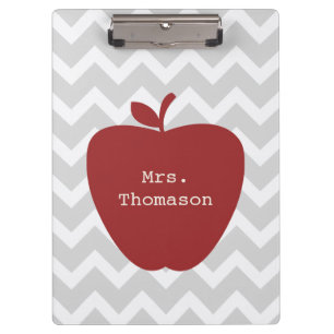 Gray Chevron Red Apple Teacher Clipboard