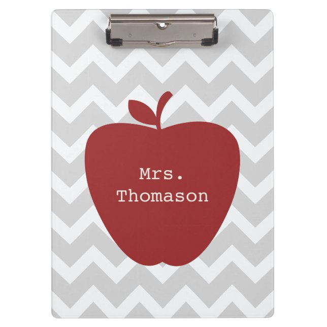Gray Chevron Red Apple Teacher Clipboard (Front)