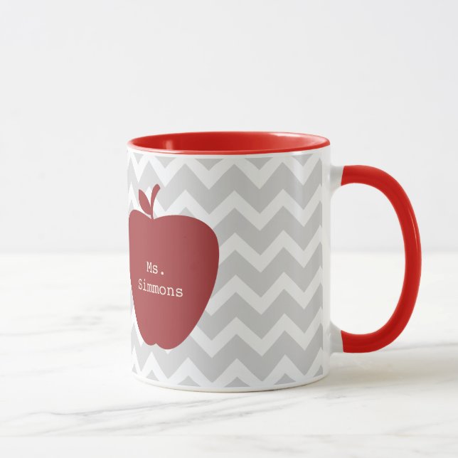 Gray Chevron & Red Apple Teacher Mug (Right)