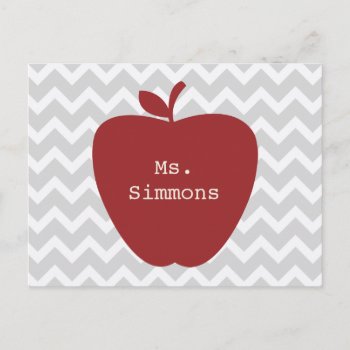 Gray Chevron & Red Apple Teacher Postcard by thepinkschoolhouse at Zazzle
