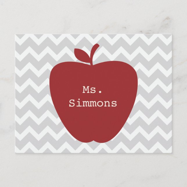 Gray Chevron & Red Apple Teacher Postcard (Front)