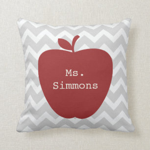 Gray Chevron & Red Apple Teacher Throw Pillow