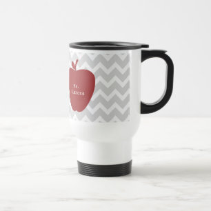 Gray Chevron & Red Apple Teacher Travel Mug