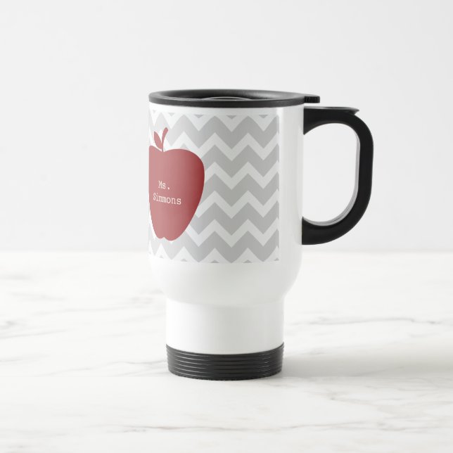 Gray Chevron & Red Apple Teacher Travel Mug (Right)
