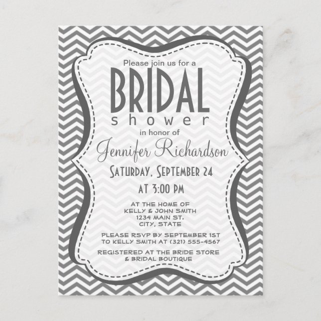 Gray Chevron Stripes Invitation Postcard (Front)