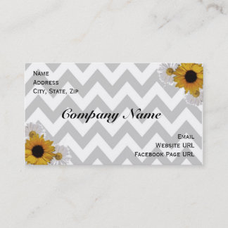 Gray Chevron Sunflower Daisy Country Business Card