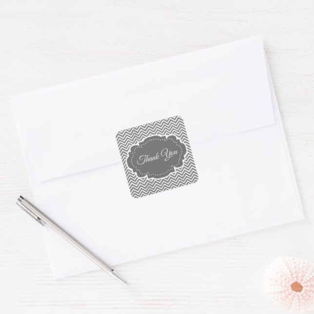 Gray Chevron Thank You Sticker (Envelope)