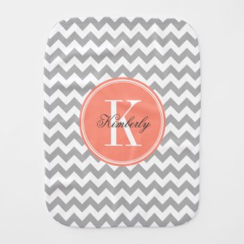 Gray Chevron With Coral Monogram Burp Cloth by PastelCrown at Zazzle