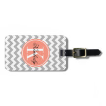 Gray Chevron with Coral Monogram