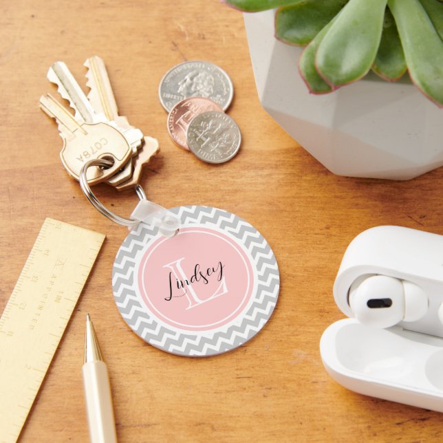 Gray Chevron with Custom Monogram Keychain (Desk)