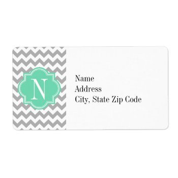 Gray Chevron With Mint Monogram Label by PastelCrown at Zazzle