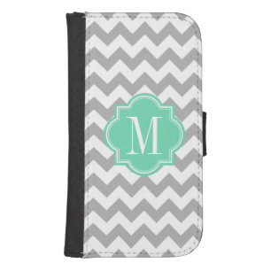 Gray Chevron with Mint Monogram Phone Wallet