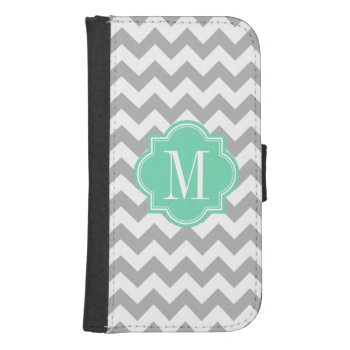 Gray Chevron With Mint Monogram Phone Wallet by PastelCrown at Zazzle