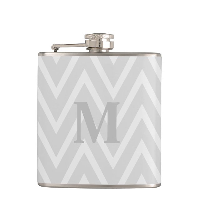 Gray Chevron Zigzag Monogram Flask (Front)