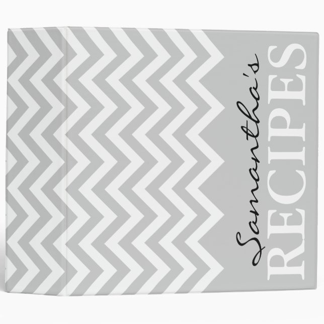 Gray chevron zigzag pattern recipe binder book (Front/Spine)