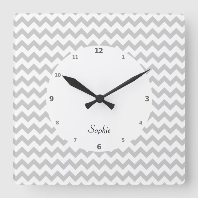 Gray Chevrons On White Wall Clock (Front)