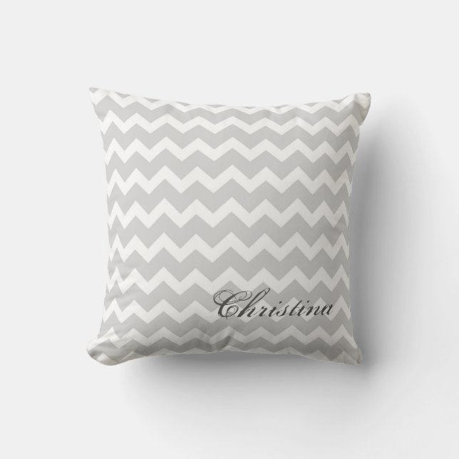 Gray Chevrons Pattern Monogram Pillow (Front)