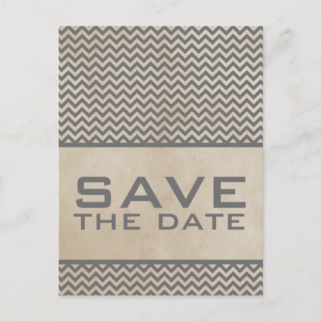 Gray Chic Chevron Save the Date Postcard (Front)