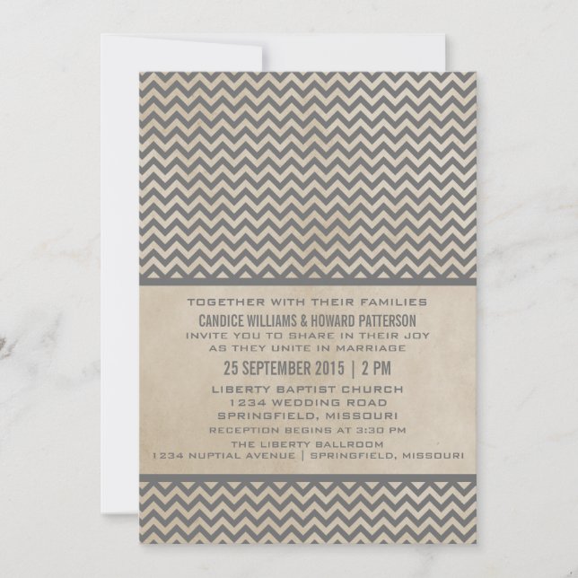 Gray Chic Chevron Wedding Invite (Front)