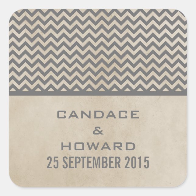 Gray Chic Chevron Wedding Stickers (Front)