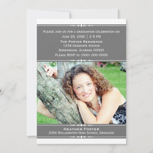 Gray Chic Photo Graduation Invite (Front)