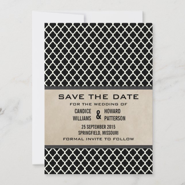Gray Chic Quatrefoil Save the Date Invite (Front)