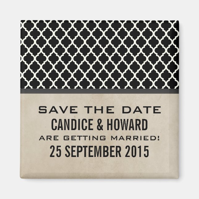 Gray Chic Quatrefoil Save the Date Magnet (Front)