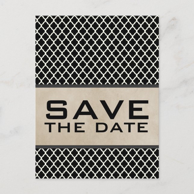 Gray Chic Quatrefoil Save the Date Postcard (Front)