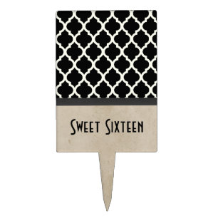 Gray Chic Quatrefoil Sweet 16 Cake Pick