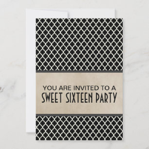 Gray Chic Quatrefoil Sweet 16 Invite