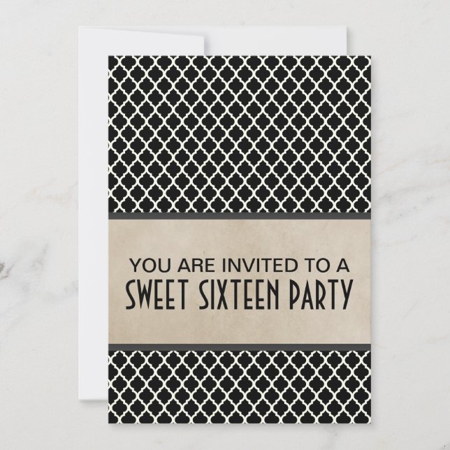 Gray Chic Quatrefoil Sweet 16 Invite (Front)