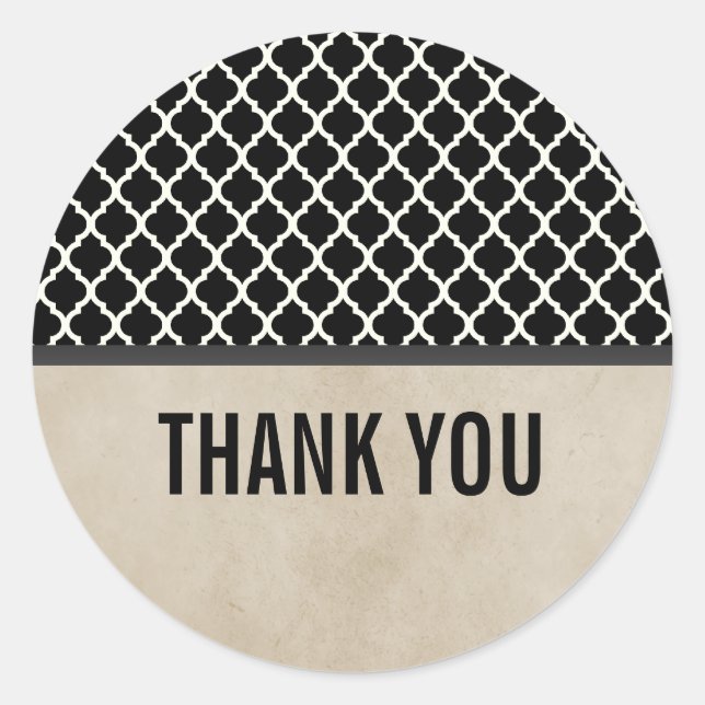 Gray Chic Quatrefoil Thank You Stickers (Front)