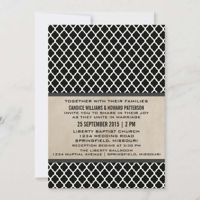 Gray Chic Quatrefoil Wedding Invite (Front)