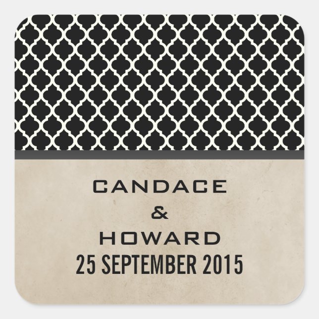 Gray Chic Quatrefoil Wedding Stickers (Front)