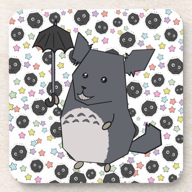 Gray Chinchilla Pastel Candy Stars Beverage Coaster (Front)