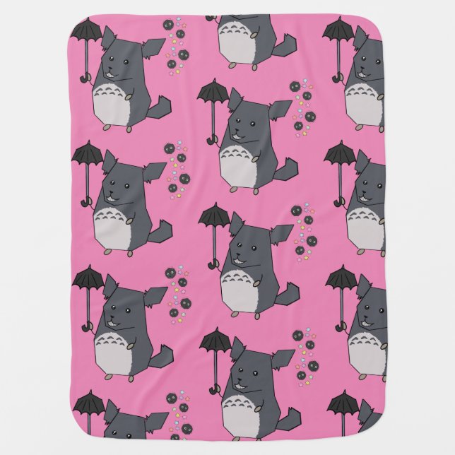 Gray Chinchilla Pastel Candy Stars Pink vers. Baby Blanket (Front)