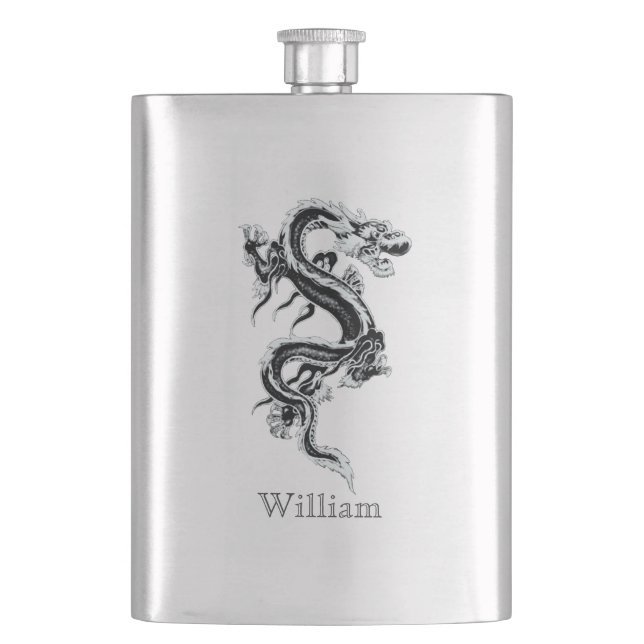 Gray Chinese Dragon Custom Flask (Front)