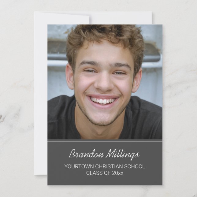Gray Christian Graduation Photo Announcement (Front)