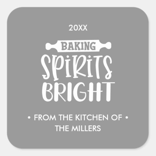 Gray  Christmas Baking Spirits Bright Square Sticker