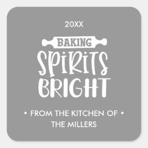 Gray   Christmas Baking Spirits Bright Square Sticker