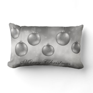 Gray Christmas Baubles And Merry Christmas Text Lumbar Pillow