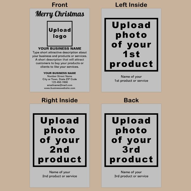 Gray | Christmas | Business | Folded Greeting Card (Gray Christmas folded greeting card with your business brand and products or services.)