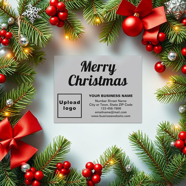 Gray | Christmas | Business | Small Flat Holiday Card (Business brand on gray flat holiday card for Christmas)