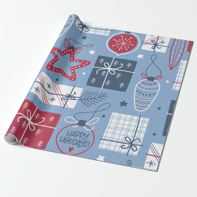 Gray Christmas Decoration Pattern Wrapping Paper (Unrolled)