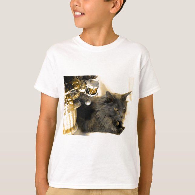 Gray Christmas Kitty IIII T-Shirt (Front)
