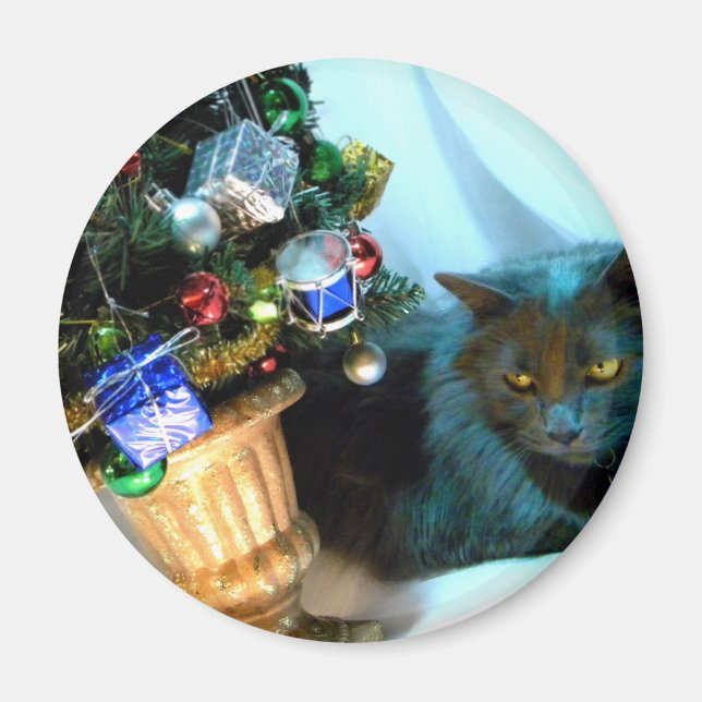 Gray Christmas Kitty V Magnet (Front)