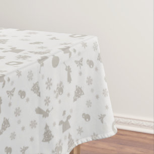 Gray Christmas Pattern on Light Silver Gray Tablecloth